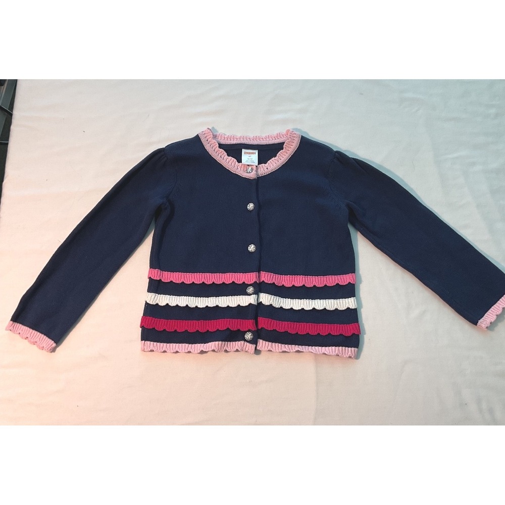 Gymboree Girls Navy Blue Ruffle Tiered Cardigan Sweater Pink 4T Rhinestone